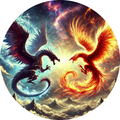 Zwei Drachen in feurigem Kampf mit magischen Effekten