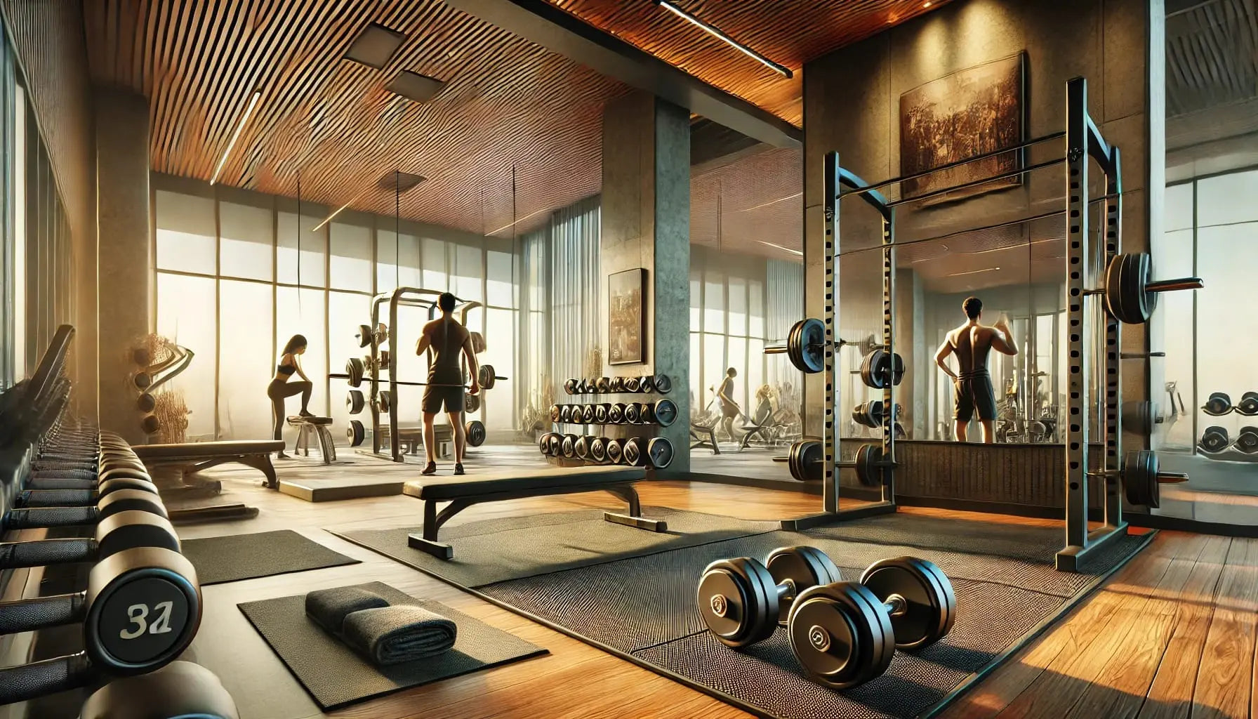 Fitnessstudio
Modernes Fitnessstudio mit Hanteln und sportlichen Personen beim Training – Fitness-Hobby für Tortenaufleger (DIN A4)