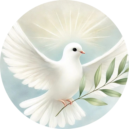 Weiße Taube in den Wolken mit Lichtschein – spirituelles Motiv zur Konfirmation
