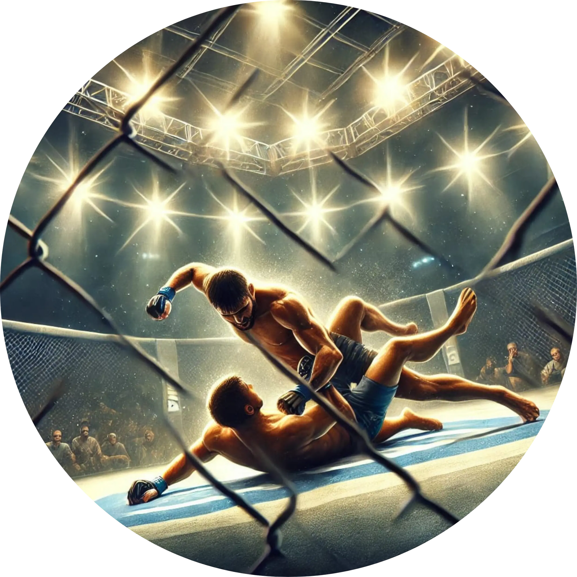 Kampfszene mit zwei kämpfenden Männern im Ring
Zwei Sportler in einem intensiven Faustkampf, mitten in der Bewegung – actiongeladenes Motiv für Kampfsportarten wie Boxen, MMA oder Kickboxen.