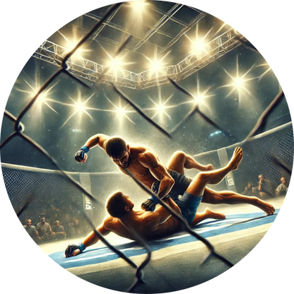 Kampfszene mit zwei kämpfenden Männern im Ring
Zwei Sportler in einem intensiven Faustkampf, mitten in der Bewegung – actiongeladenes Motiv für Kampfsportarten wie Boxen, MMA oder Kickboxen.