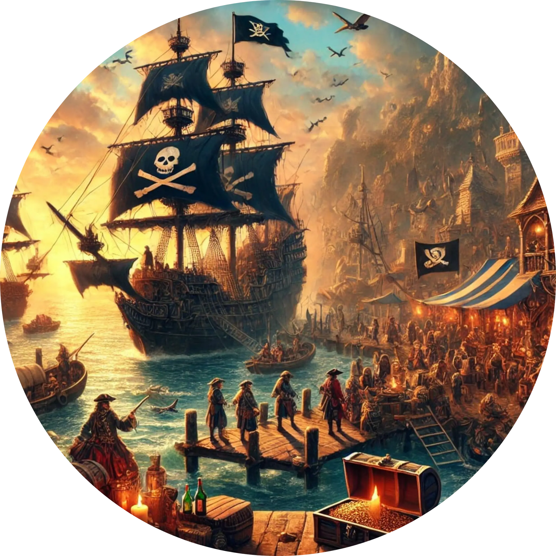 Tortenaufleger Seefahrer, Piraten & Atlantis – Essbares Fondantbild (Erwachsene, rund ∅ 20 cm) - Tisch&Torte