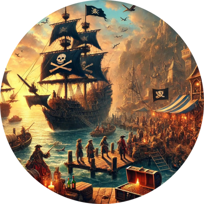 Tortenaufleger Seefahrer, Piraten & Atlantis – Essbares Fondantbild (Erwachsene, rund ∅ 20 cm) - Tisch&Torte