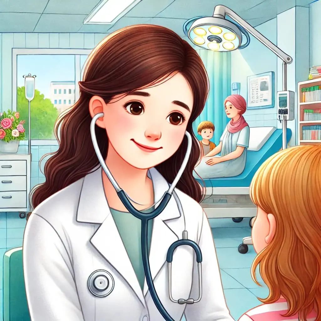 Kinderärztin spricht freundlich mit einem kleinen Mädchen in der Praxis