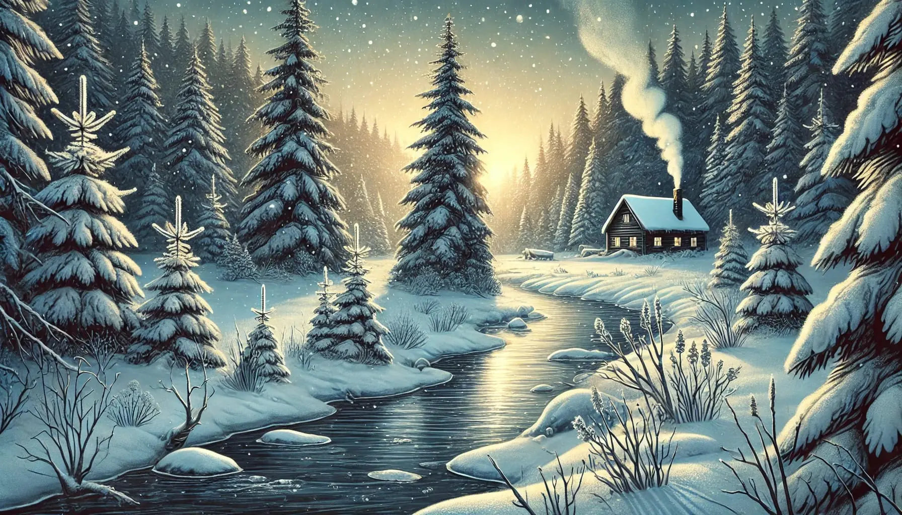 Schneebedeckte Tannen in einer winterlichen Berglandschaft